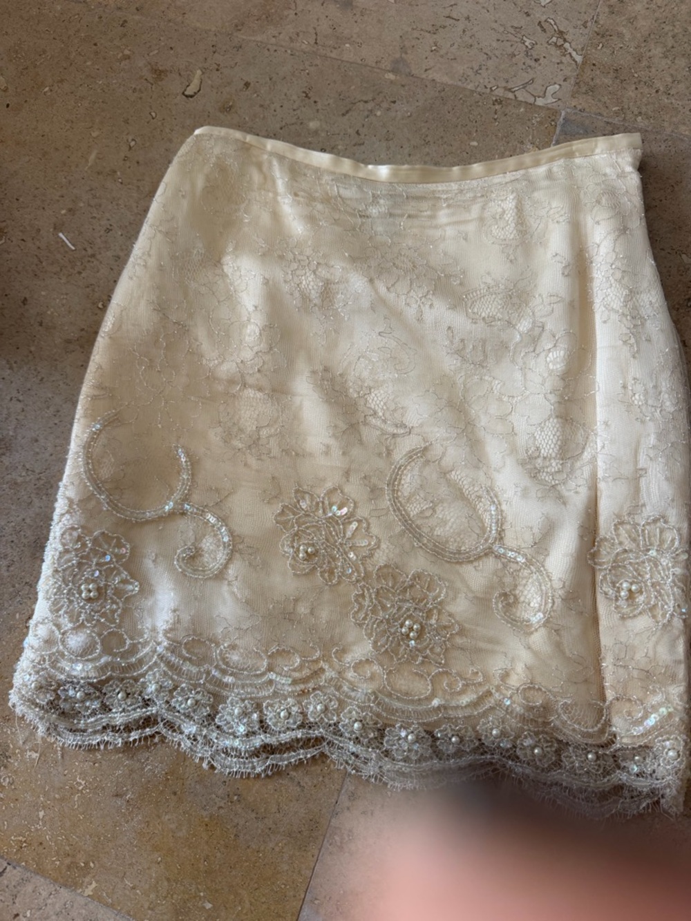Ivory Beaded Lace Mini Skirt